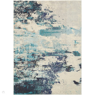 Celestial CES02 Modern Abstract Soft Durable Low Profile Short Pile Ivory/Teal Blue Rug-Nourison-Rug Love - The Most Loved Rug Store